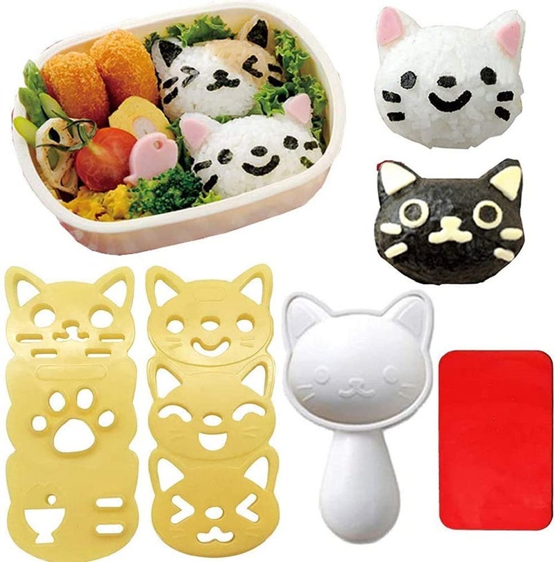 VANVENE Small Rice Ball Mold Sets Lovely Cat Pattern DIY Sushi Bento Nori Kitchen Rice Mould DIY Kitchen Tools with Nori Seaweed Punch Cutter for Home Party Kids meal Make - Image 1